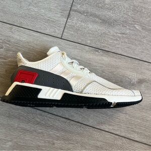 adidas EQT 91-17 Men's White Knit Sneakers with Black & Red Heel Accents 7.5